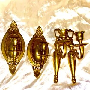 4 Lot bundle Vintage Brass Candlestick Wall Mounts Victorian Dining candle Decor